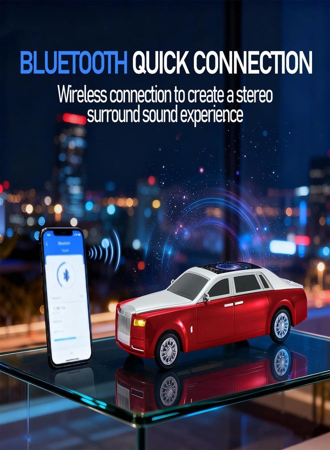 WSTER WS-610 Luxury Sedan Replica Bluetooth Speaker - LED Starry Sky Screen Display, HD Sound, TWS Stereo,FM Radio, USB/TF Playback, Built-in Microphone, Portable Wireless Gift for Car Enthusiasts (Red) - Image 4