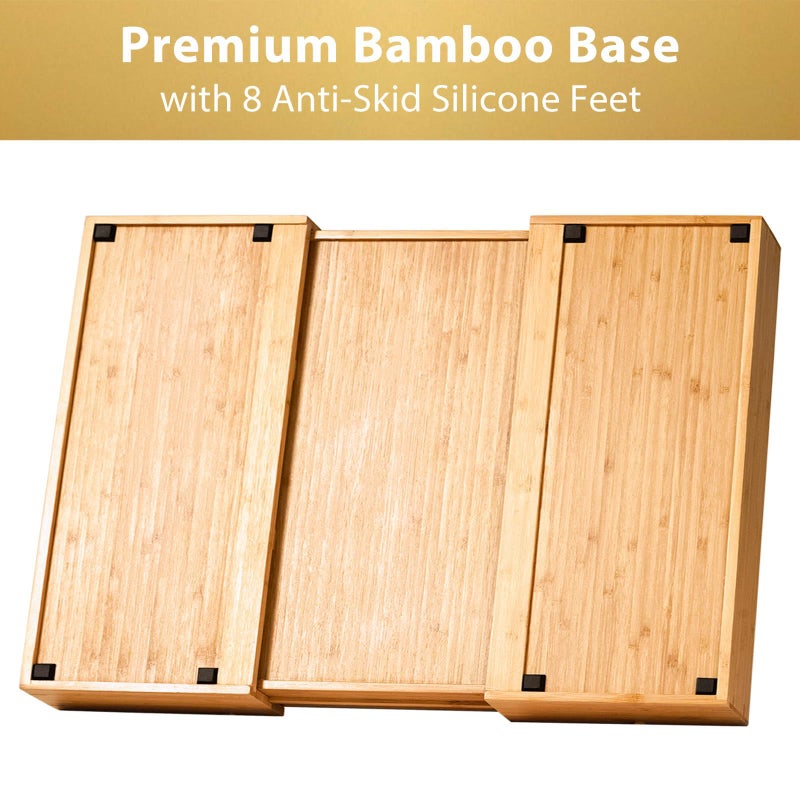 Umilife Extra Large Expandable Kitchen Siverware Utensils Drawer Organizer, 19" Deep for Big Drawer, Adjustable Bamboo Wood Drawer Divider with Curved Grooves, Cutlery Tray Flatware Holder - Image 4