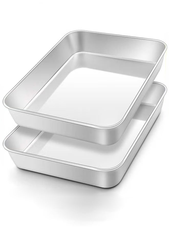 والالا مجموعة صواني خبز احترافية من الفولاذ المقاوم للصدأ - صواني مستطيلة عميقة من قطعتين 25 × 20 × 5 سم، مثالية لللازانيا والكعك والبيتزا، آمنة للاستخدام في غسالة الأطباق وسطح مصقول - Image 1