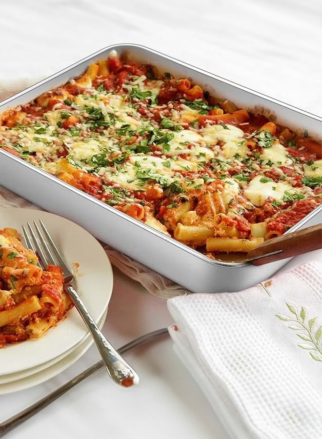 والالا مجموعة صواني خبز احترافية من الفولاذ المقاوم للصدأ - صواني مستطيلة عميقة من قطعتين 25 × 20 × 5 سم، مثالية لللازانيا والكعك والبيتزا، آمنة للاستخدام في غسالة الأطباق وسطح مصقول - Image 5