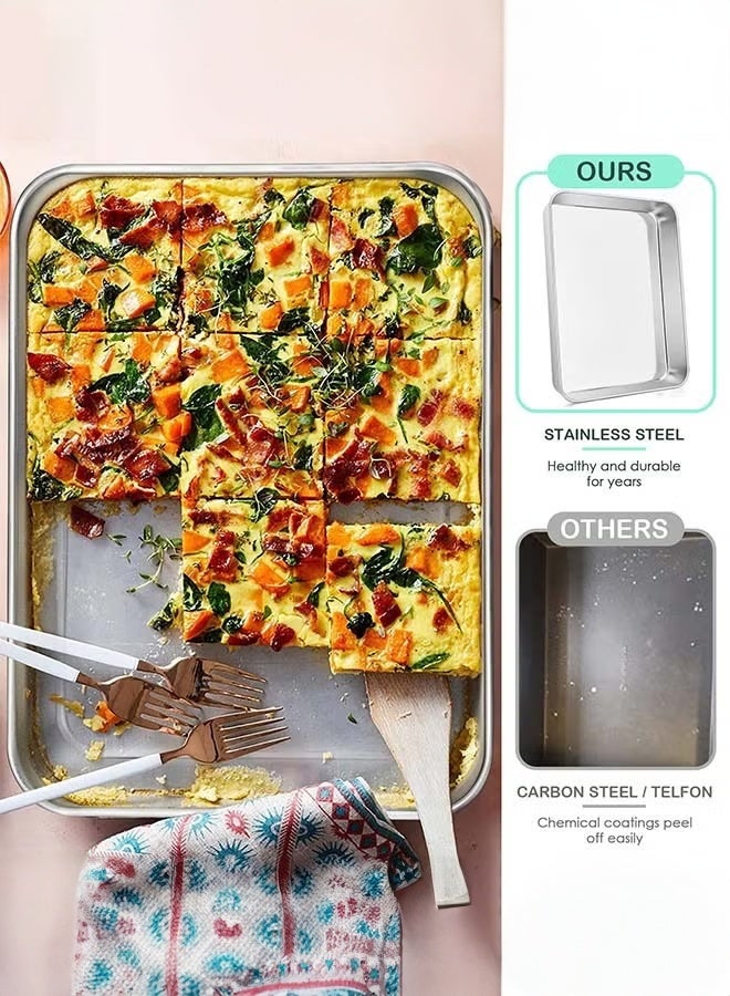 والالا مجموعة صواني خبز احترافية من الفولاذ المقاوم للصدأ - صواني مستطيلة عميقة من قطعتين 25 × 20 × 5 سم، مثالية لللازانيا والكعك والبيتزا، آمنة للاستخدام في غسالة الأطباق وسطح مصقول - Image 4