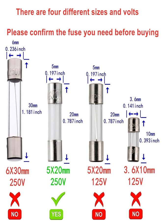 BOJACK 5x20mm 5A 250V 0.2x0.78" F5AL250V Fast Blow Glass Fuse (Pack of 20) - Image 3