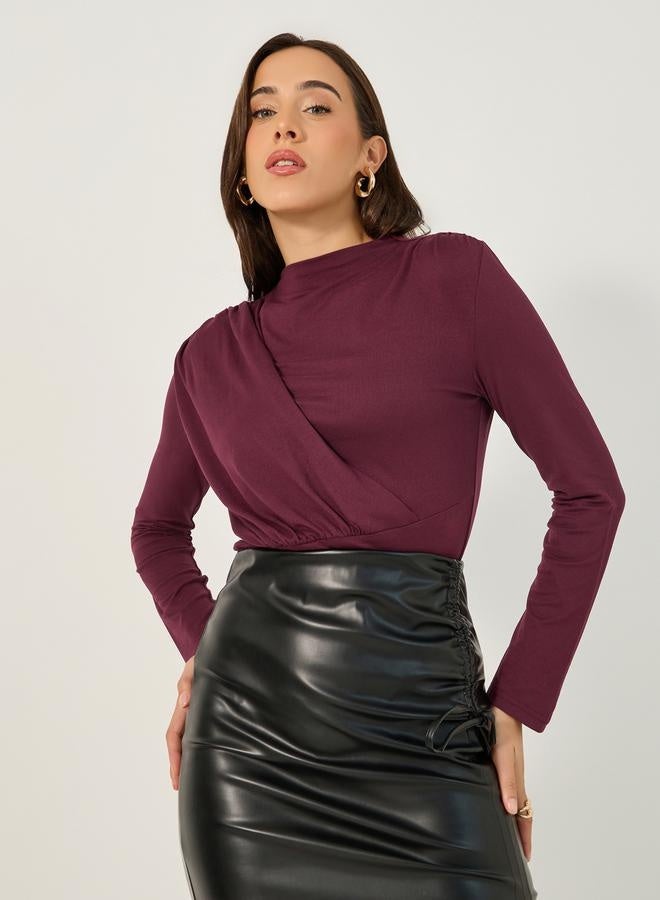 Styli Solid Boat Neck Pleated Knit Top - Image 1