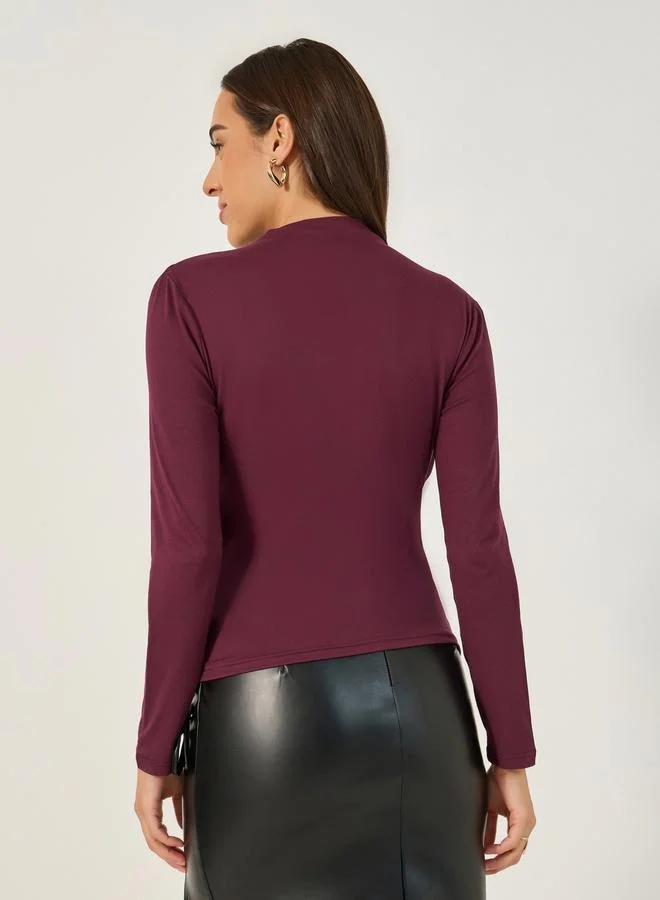 Styli Solid Boat Neck Pleated Knit Top