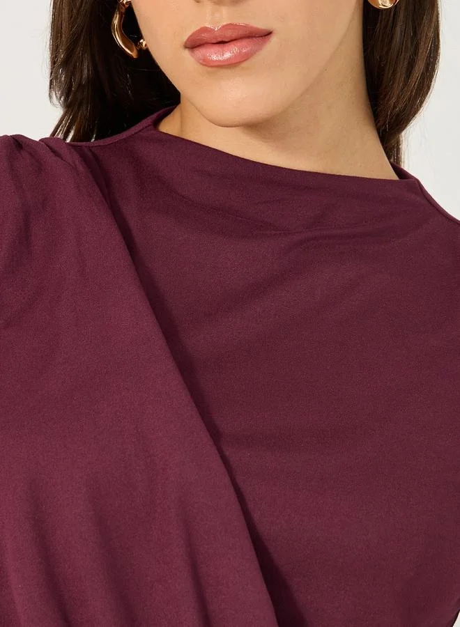 Styli Solid Boat Neck Pleated Knit Top