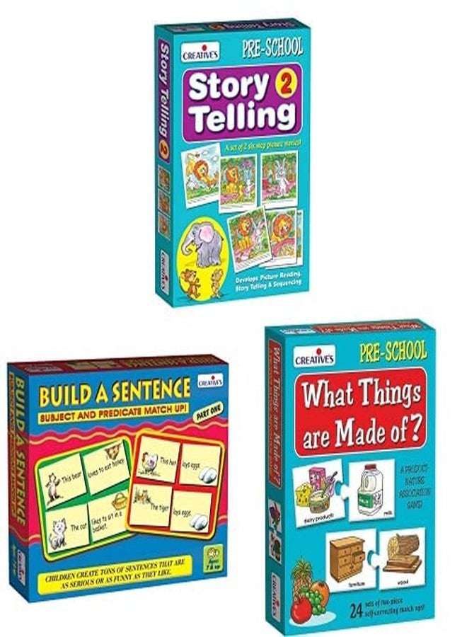 Creative Educational Aids P. Ltd. - CRE0613 Story Telling 2 Card Game (Multi-Color, 12 Pieces)|CRE0687 Build A Sentence - 1 Card Game (Multi-Color, 60 Pieces)|What Things are Made of Card Game - Image 1