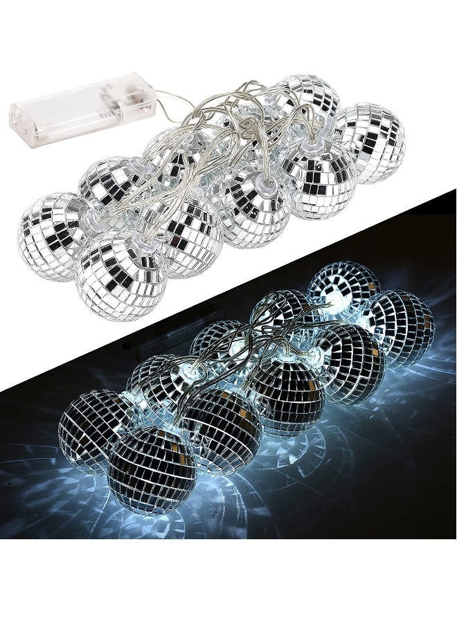 Led Disco Ball String Lights, 20 Pcs Mirror Led Party Light Glass Ball Light Decorative Light String with Remote Control for Indoor Outdoor Patio Party Yard Garden Kids Bedroom Living Dorm (White)