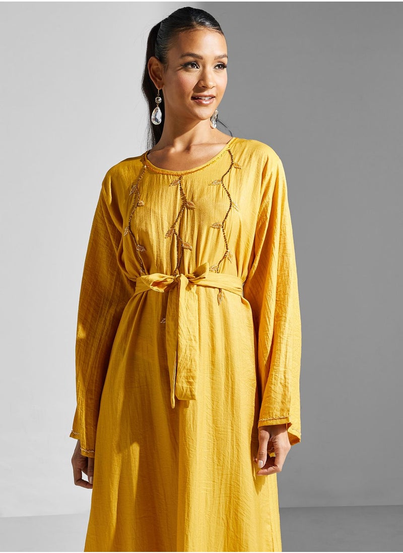hayas closet - Embellished Belted Jalabiya - Image 1
