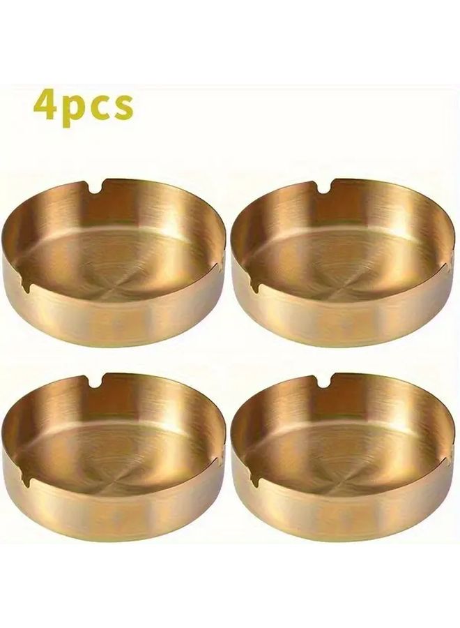 4 قطع من صحون السجائر المعدنية الفضية بتصميم دائري أنيق وسهل التنظيف للاستخدام الداخلي والخارجي - Image 2