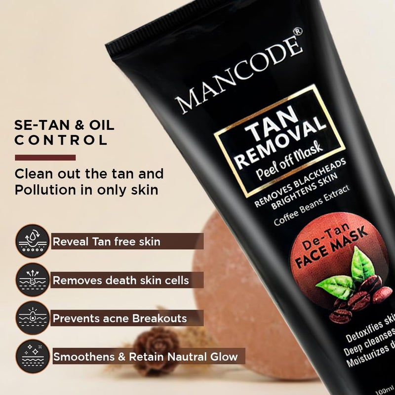 MAN CODE Mancode DeTan Removal Peel off Face Mask for Men and Women 100ml Deep Cleansing Exfoliator Defeat Blackheads Whiteheads Glowing White Brighten Skin  - Image 5
