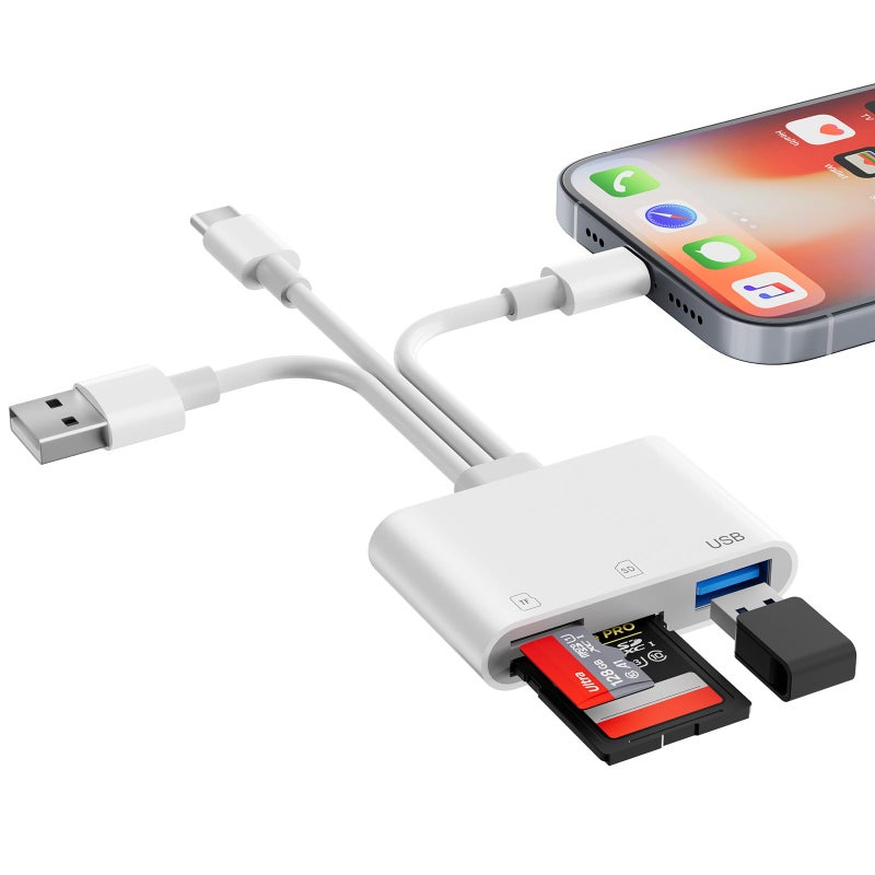 Denlane SD Card Reader for iPhone iPad Mac, USB C & Lightning & USB-A 3 in 1 MircoSD/SD Adapter for Digital Camera USBC USB A Memory Card Reader for Apple All Device/Type C Phone/Laptop/Computer - Image 1