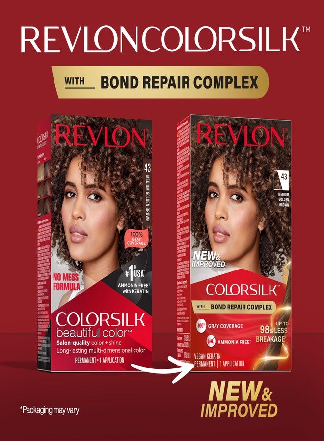 Revlon ريفلون كولور سيلك مع مركب إصلاح الروابط، لون شعر بني دائم، تغطية 100% للشيب، صبغة شعر خالية من الأمونيا، كيراتين نباتي، 43 بني ذهبي متوسط (عبوة من 3) - Image 2