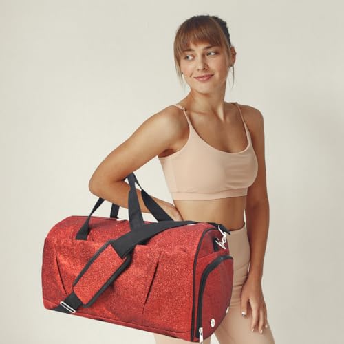 NGIL Glitter Cheers Sports Gym Duffel with Shoe Compartment and Small Carry on Travel Tote Bags for Women Gym bag Overnight bags for Women Cheer Bag GlitterRed - Image 3