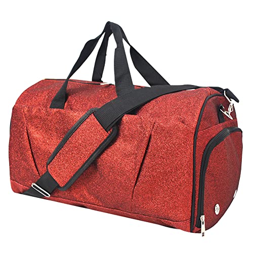 NGIL Glitter Cheers Sports Gym Duffel with Shoe Compartment and Small Carry on Travel Tote Bags for Women Gym bag Overnight bags for Women Cheer Bag GlitterRed - Image 1
