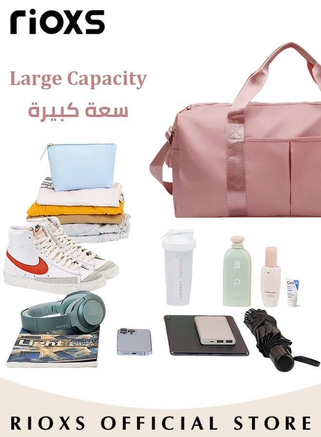 RIOXS Women's Gym Sacks, Large Capacity Wet/Dry Separation with Shoe Compartment Crossbody Bag, Short Trip Yoga Fitness Bag with Handle, Waterproof, Durable, Breathable Multifunctional Backpack, Pink - Image 5