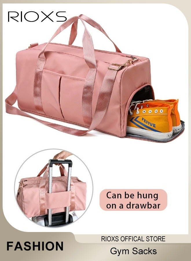 RIOXS Women's Gym Sacks, Large Capacity Wet/Dry Separation with Shoe Compartment Crossbody Bag, Short Trip Yoga Fitness Bag with Handle, Waterproof, Durable, Breathable Multifunctional Backpack, Pink - Image 1