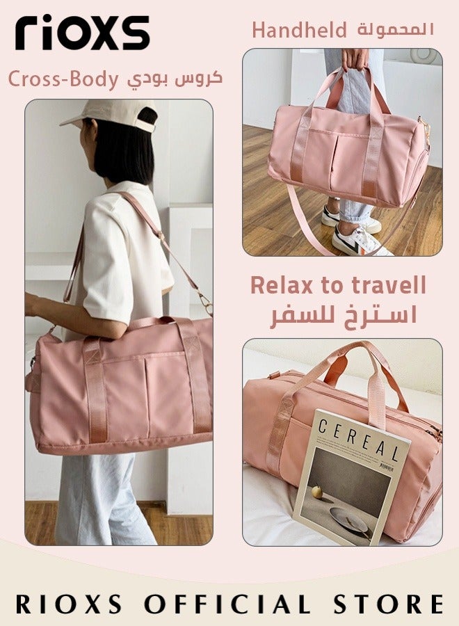 RIOXS Women's Gym Sacks, Large Capacity Wet/Dry Separation with Shoe Compartment Crossbody Bag, Short Trip Yoga Fitness Bag with Handle, Waterproof, Durable, Breathable Multifunctional Backpack, Pink - Image 4