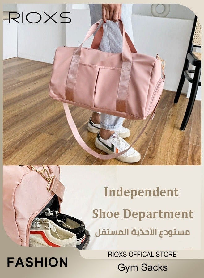 RIOXS Women's Gym Sacks, Large Capacity Wet/Dry Separation with Shoe Compartment Crossbody Bag, Short Trip Yoga Fitness Bag with Handle, Waterproof, Durable, Breathable Multifunctional Backpack, Pink - Image 2