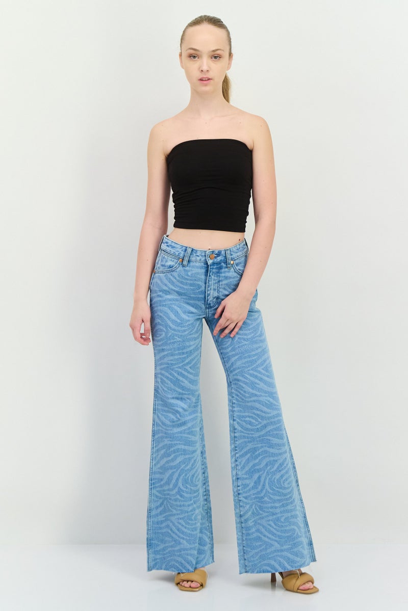 Wrangler Women Regular Fit Mid Rise Wide Leg No Stretch Jeans, Light Blue - Image 4