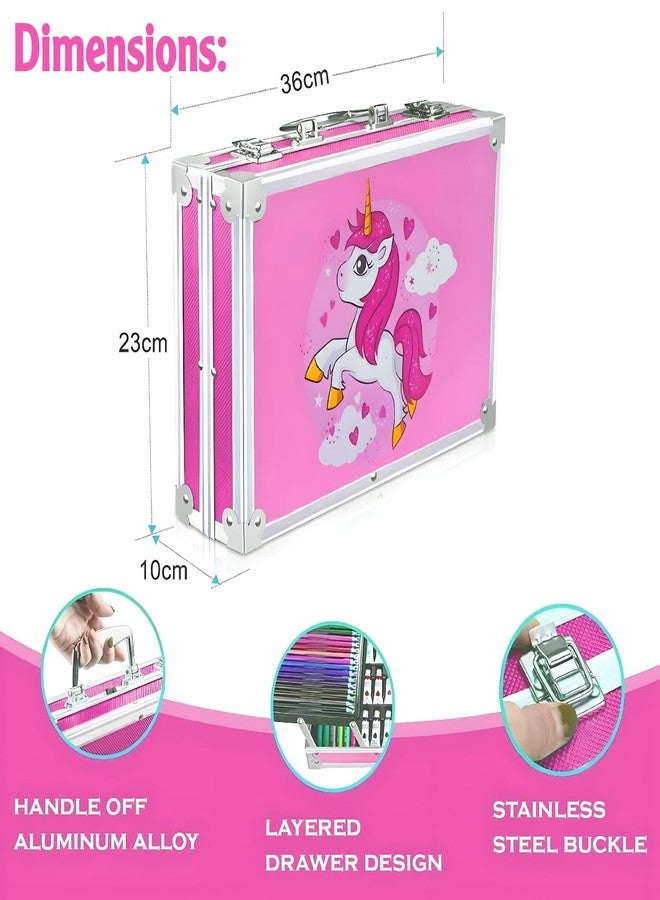 Spindoo 145-Piece Unicorn Art Set for Kids - Complete Drawing & Coloring Kit with Colour Pencils, Oil Pastels, Paint Brushes & Carry Case | Professional Kids Art Supplies (Random Design/Colour) - Image 3