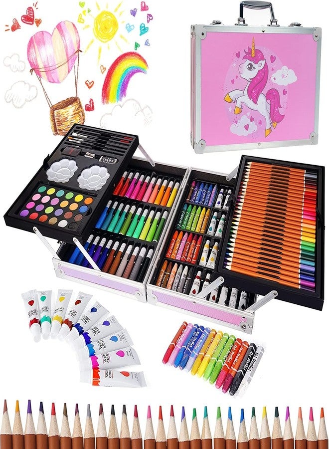 Spindoo 145-Piece Unicorn Art Set for Kids - Complete Drawing & Coloring Kit with Colour Pencils, Oil Pastels, Paint Brushes & Carry Case | Professional Kids Art Supplies (Random Design/Colour) - Image 1