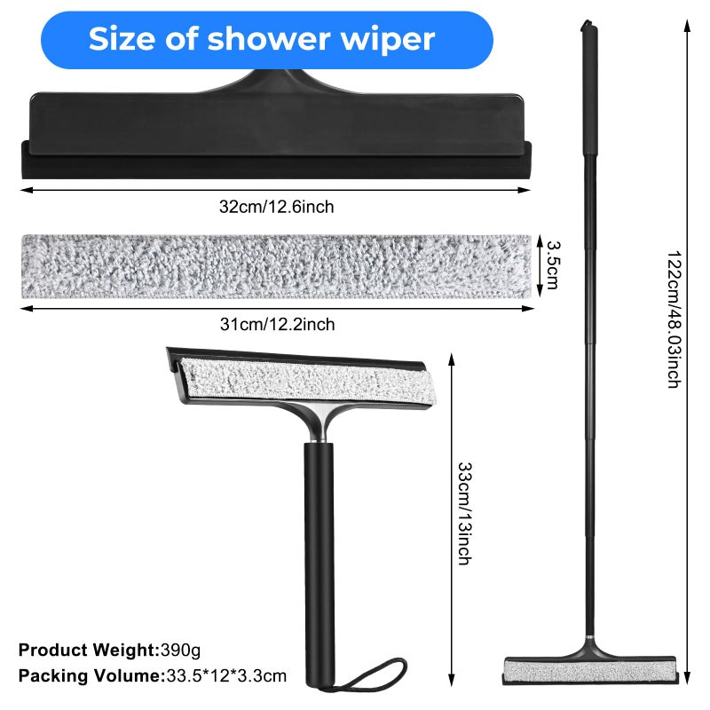wlich Shower Squeegee with Long Handle, Telescoping Window and Floor Extendable Squeegee for Shower Glass, Bathroom Surfaces, Mirrors, and Smooth Floors, Includes Replaceable and Washable Cloth Pads - Image 3