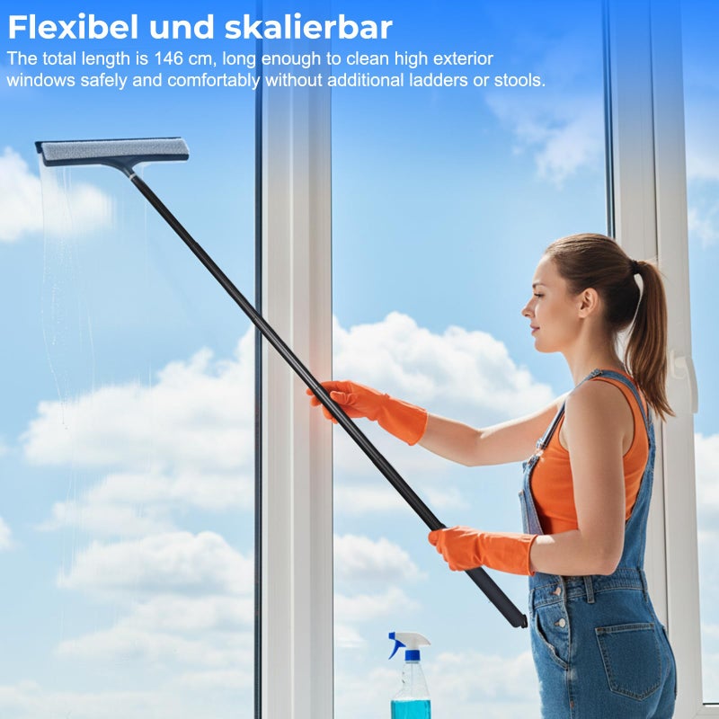 wlich Shower Squeegee with Long Handle, Telescoping Window and Floor Extendable Squeegee for Shower Glass, Bathroom Surfaces, Mirrors, and Smooth Floors, Includes Replaceable and Washable Cloth Pads - Image 5