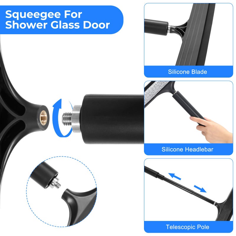 wlich Shower Squeegee with Long Handle, Telescoping Window and Floor Extendable Squeegee for Shower Glass, Bathroom Surfaces, Mirrors, and Smooth Floors, Includes Replaceable and Washable Cloth Pads - Image 4