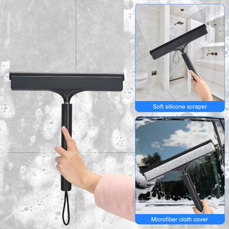 wlich Shower Squeegee with Long Handle, Telescoping Window and Floor Extendable Squeegee for Shower Glass, Bathroom Surfaces, Mirrors, and Smooth Floors, Includes Replaceable and Washable Cloth Pads - Image 2