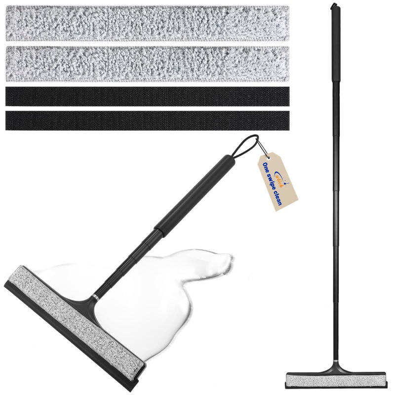 wlich Shower Squeegee with Long Handle, Telescoping Window and Floor Extendable Squeegee for Shower Glass, Bathroom Surfaces, Mirrors, and Smooth Floors, Includes Replaceable and Washable Cloth Pads - Image 1
