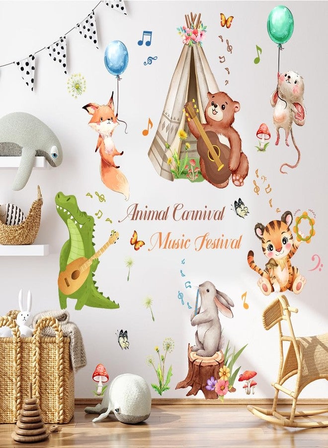 Aurbhosa Animal Wall Decals Peel and Stick Bear Crocodile Wall Sticker Removable Safari Tiger Wall Decal Music Wall Stickers for Bedroom Nursery Classroom - Image 1