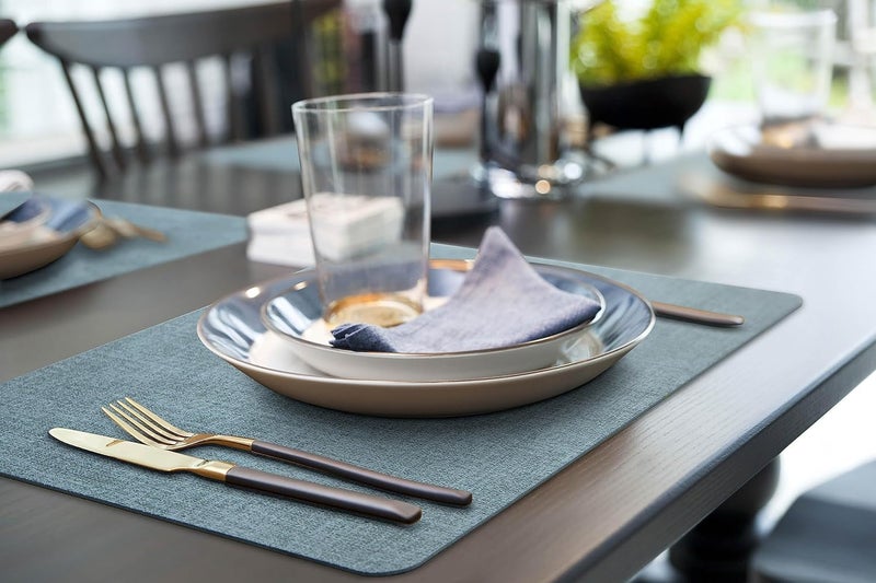 More Decor More Décor Faux Leather Placemats Set of 4 for Dining Table – Waterproof, Wipeable, Washable, Stain & Heat Resistant, Non-Slip Table Mats – 12 X 17 Inch, Blue - Image 2