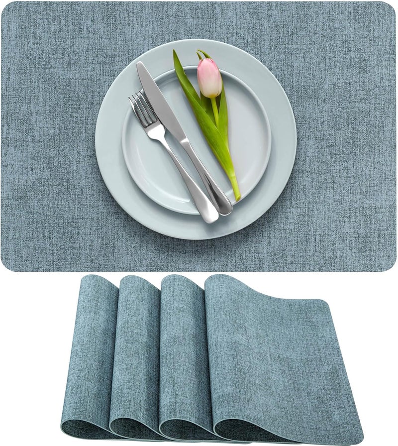More Decor More Décor Faux Leather Placemats Set of 4 for Dining Table – Waterproof, Wipeable, Washable, Stain & Heat Resistant, Non-Slip Table Mats – 12 X 17 Inch, Blue - Image 1