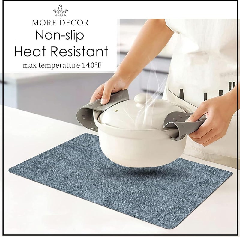 More Decor More Décor Faux Leather Placemats Set of 4 for Dining Table – Waterproof, Wipeable, Washable, Stain & Heat Resistant, Non-Slip Table Mats – 12 X 17 Inch, Blue - Image 4