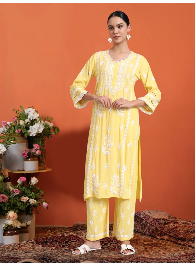 الايا طقم كورتا نسائي مطرز يدويًا من رايون لوكنو تشيكانكاري - Image 1