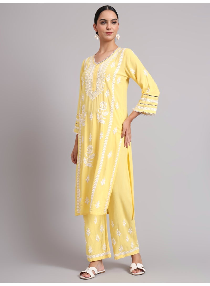 الايا طقم كورتا نسائي مطرز يدويًا من رايون لوكنو تشيكانكاري - Image 4