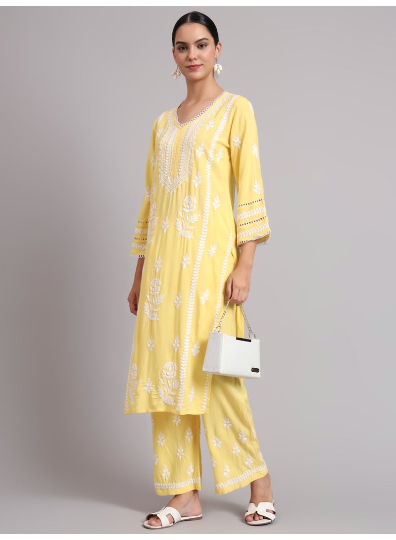 الايا طقم كورتا نسائي مطرز يدويًا من رايون لوكنو تشيكانكاري - Image 3