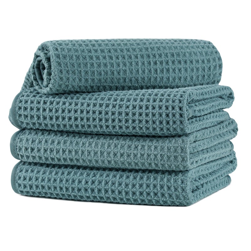 Microfiber Waffle Hand Towels, 4 Pieces, Soft, Absorbent, Fast Drying, Lint Free 430 GSM (Green) - Image 1