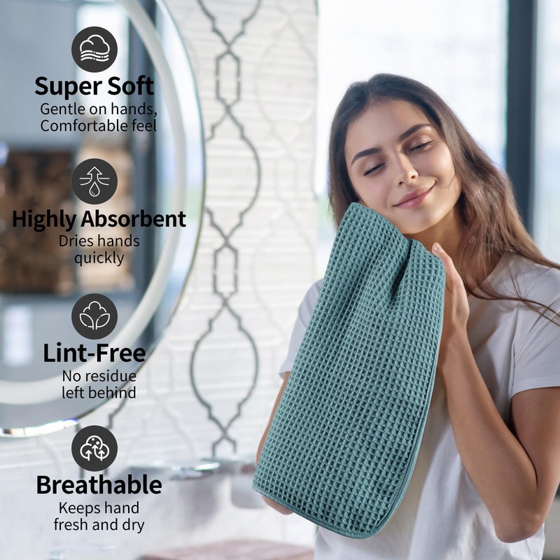 Microfiber Waffle Hand Towels, 4 Pieces, Soft, Absorbent, Fast Drying, Lint Free 430 GSM (Green) - Image 4