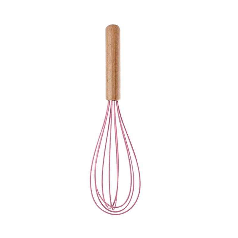 Nordic Pink Wooden Handle Silicone Kitchenware Set Combination Set Storage Barrel Spoon 9-piece Set 11-piece Set 12-piece Set Silicone egg beater with wooden handle