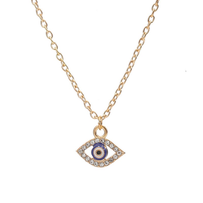 Generic Cross-border Hot Sale Turkey Blue Eyes Necklace Alloy Hollow Diamond Eye Pendant Short Pendant Necklace for Women Gold 