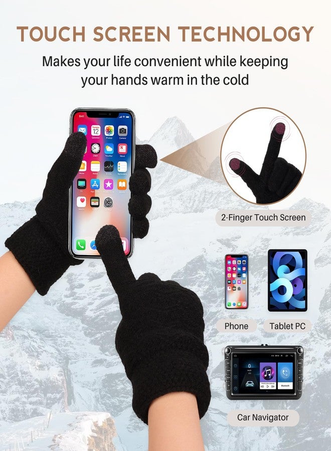 yafeite Winter Gloves for Women, 2 Pairs Warm Wool Touchscreen Gloves for Women Cold Weather, Windproof Thermal Knit Mittens Fleece Lined Gloves - Image 4