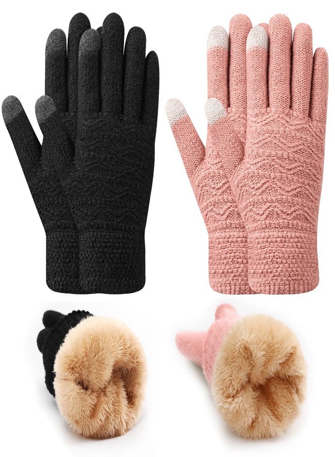 yafeite Winter Gloves for Women, 2 Pairs Warm Wool Touchscreen Gloves for Women Cold Weather, Windproof Thermal Knit Mittens Fleece Lined Gloves - Image 1