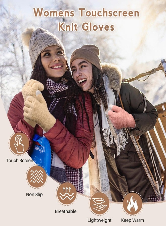 yafeite Winter Gloves for Women, 2 Pairs Warm Wool Touchscreen Gloves for Women Cold Weather, Windproof Thermal Knit Mittens Fleece Lined Gloves - Image 3