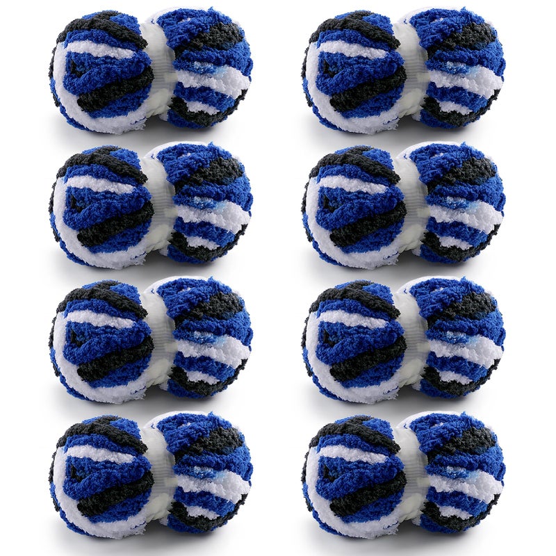 Mooaske 8 Pcs Chunky Yarn for Hand Knitting - Chunky Chenille Yarn for Crocheting - Fluffy Yarn for Crochet - Jumbo Yarn for Hand Knitting 28.4 yds 7.7 oz of Super Bulky Yarn (Black-White-Blue) - Image 1