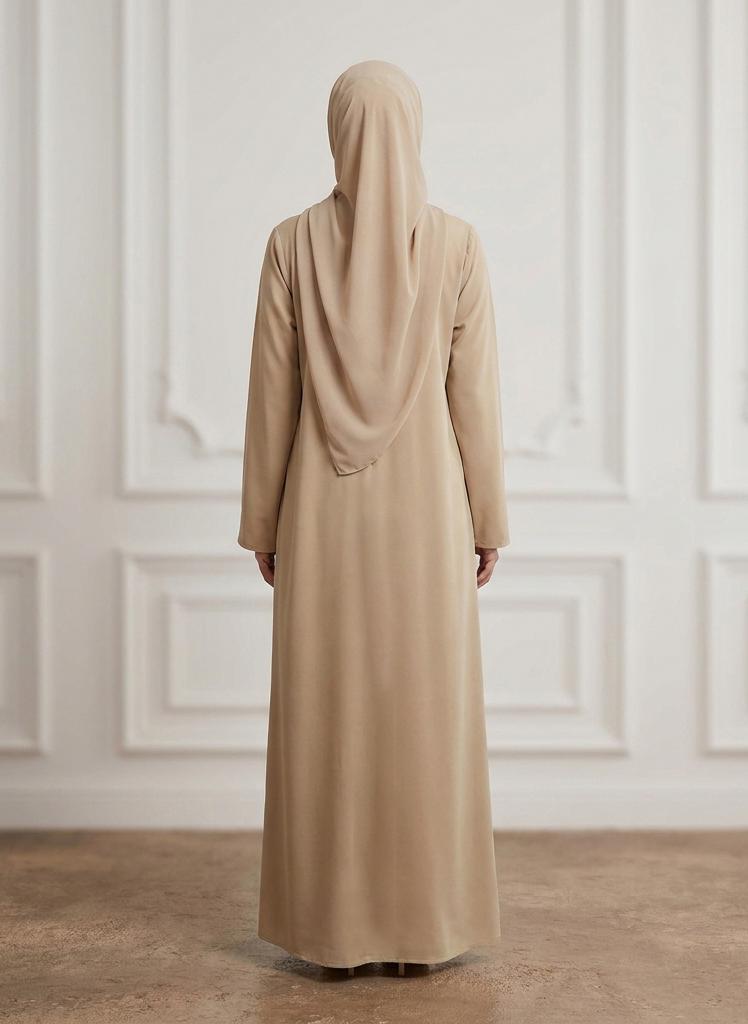 NUKHBAA Sand Beige Front Zip Nida Abaya with Inside Belt & Pockets-960 - Image 4