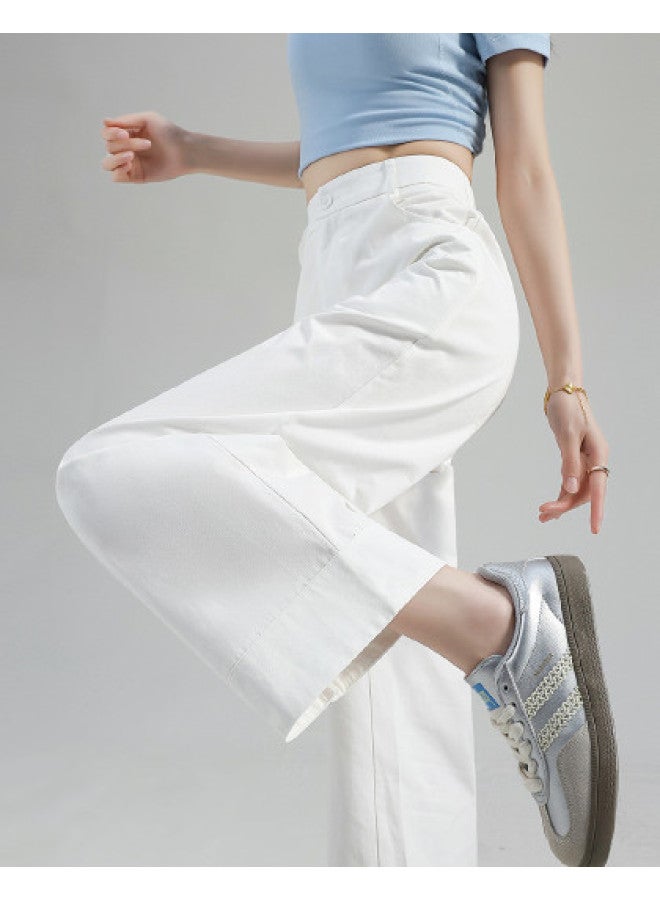 TonLion Women's White Nine-part Casual Straight Pants, Loose Fit Fashion Trousers, Versatile Straight-leg Pants For Women - Image 1
