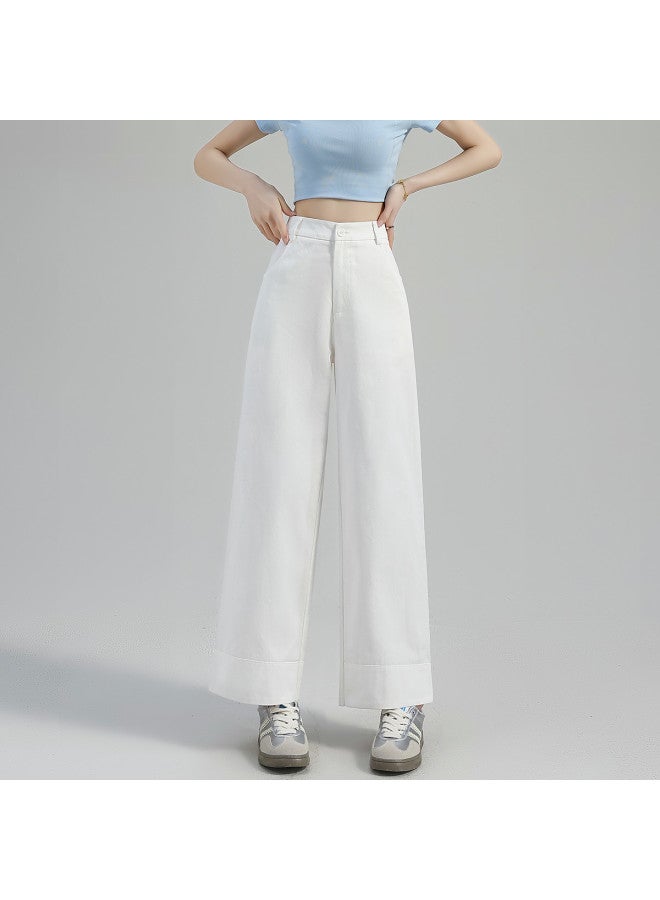 TonLion Women's White Nine-part Casual Straight Pants, Loose Fit Fashion Trousers, Versatile Straight-leg Pants For Women - Image 5