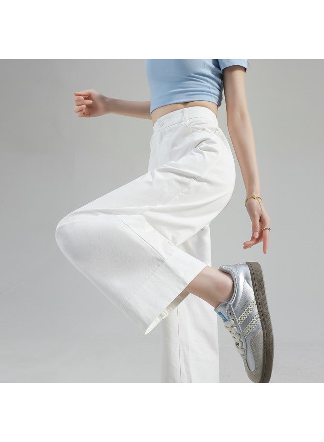 TonLion Women's White Nine-part Casual Straight Pants, Loose Fit Fashion Trousers, Versatile Straight-leg Pants For Women - Image 2