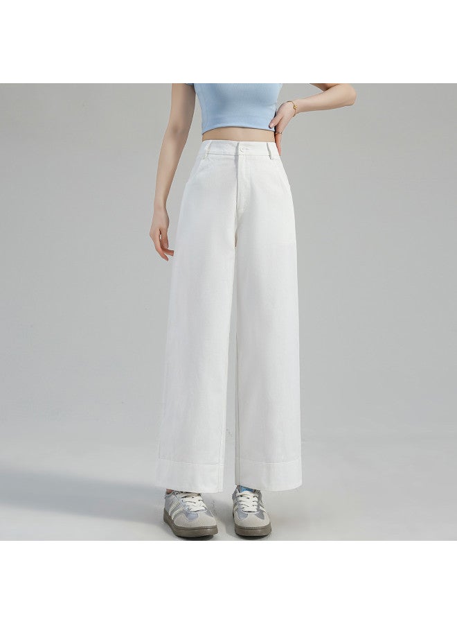 TonLion Women's White Nine-part Casual Straight Pants, Loose Fit Fashion Trousers, Versatile Straight-leg Pants For Women - Image 4